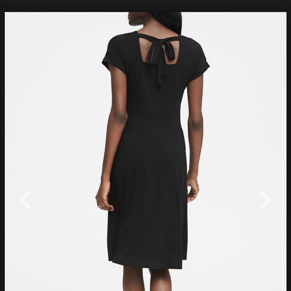 Banana Republic Black Dress tie Soft Ponte Tie-Back Fit-and-Flare 8 tall